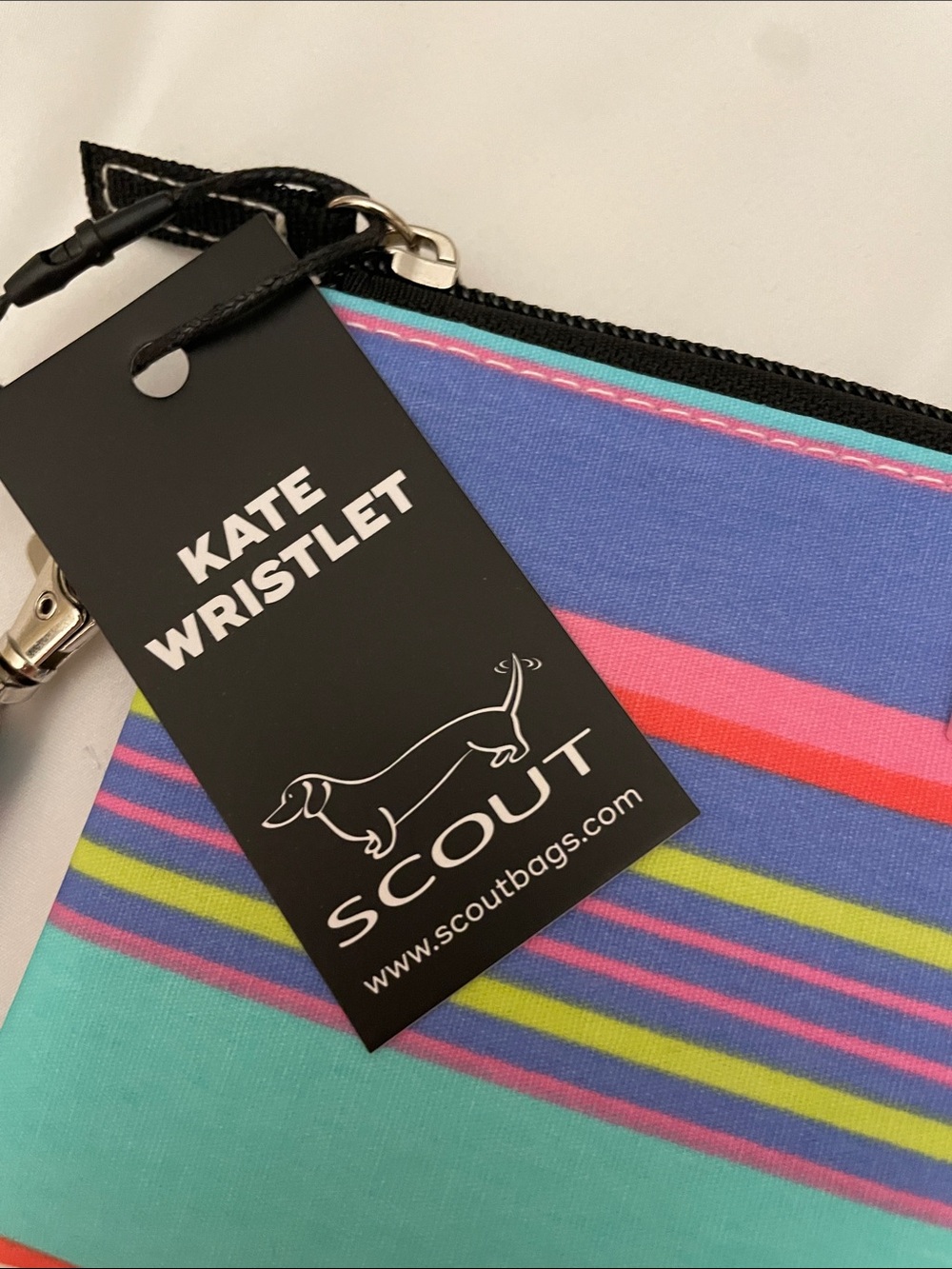 Scout Striped Wristlet Pouch in Teal, Purple, Pink and Coral - Picture 2 of 4
